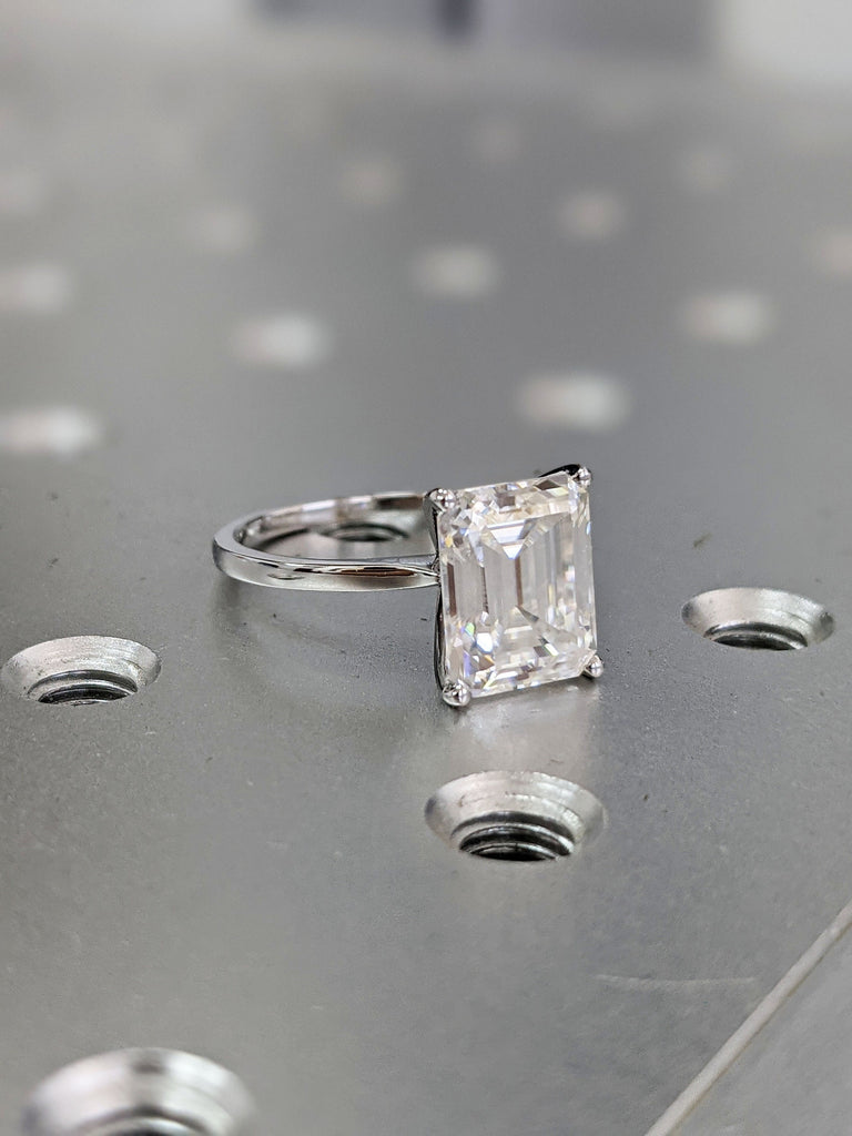 3 Carat Emerald Cut Solitaire Engagement Ring, Emerald Cut Engagement Ring, Emerald Cut Ring, 3 Ct Solid 14k Moissanite Engagement Ring