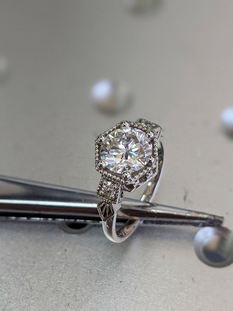 Vintage moissanite engagement ring 14k white gold diamond Art deco wedding ring diamond Vintage Filigree Ring engagement anniversary promise image #3