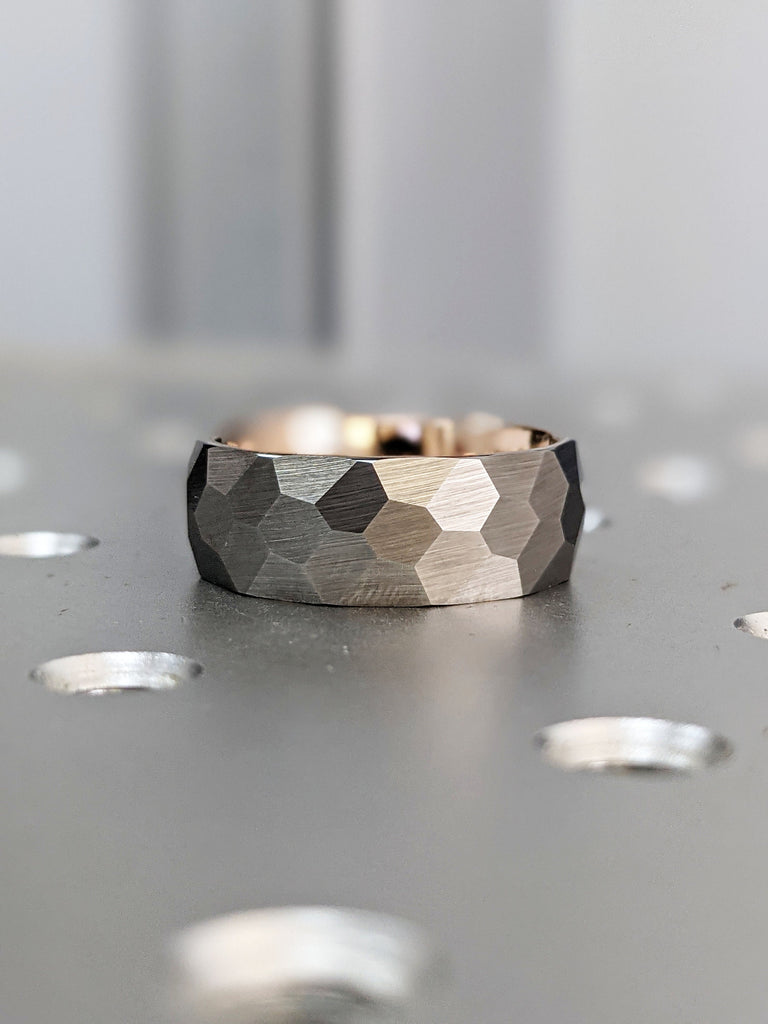 Tungsten Ring Men, 8mm Hammered Wedding Ring, Domed Men's Ring, Carbide Ring