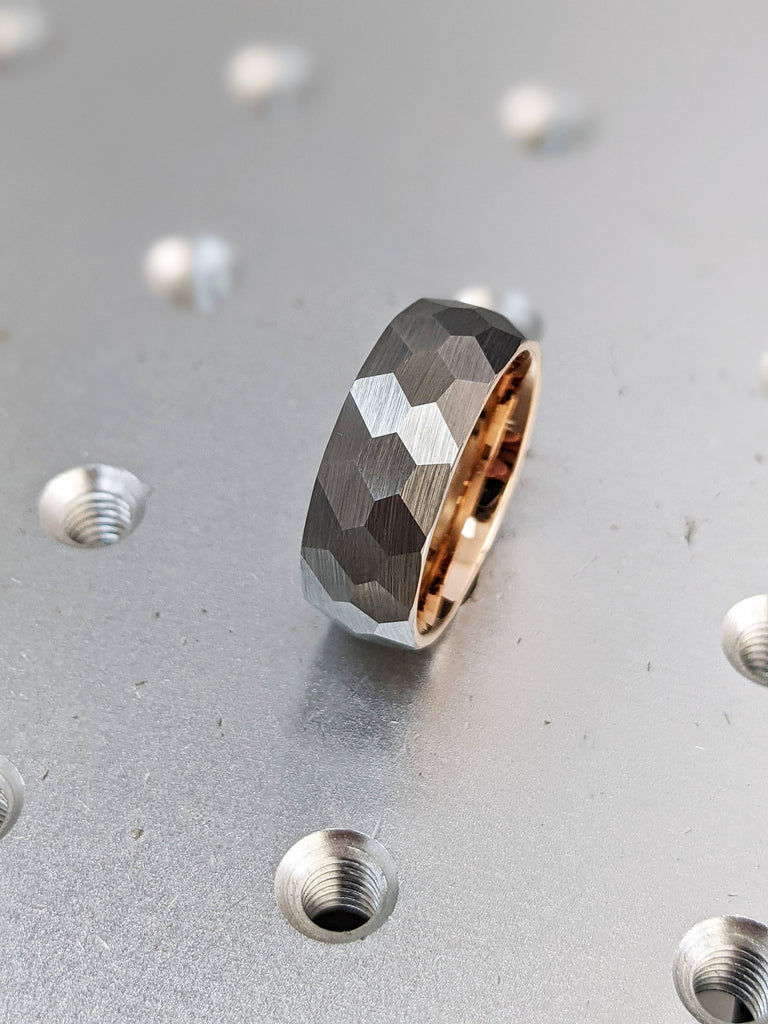 Tungsten Ring Men, 8mm Hammered Wedding Ring, Domed Men's Ring, Carbide Ring