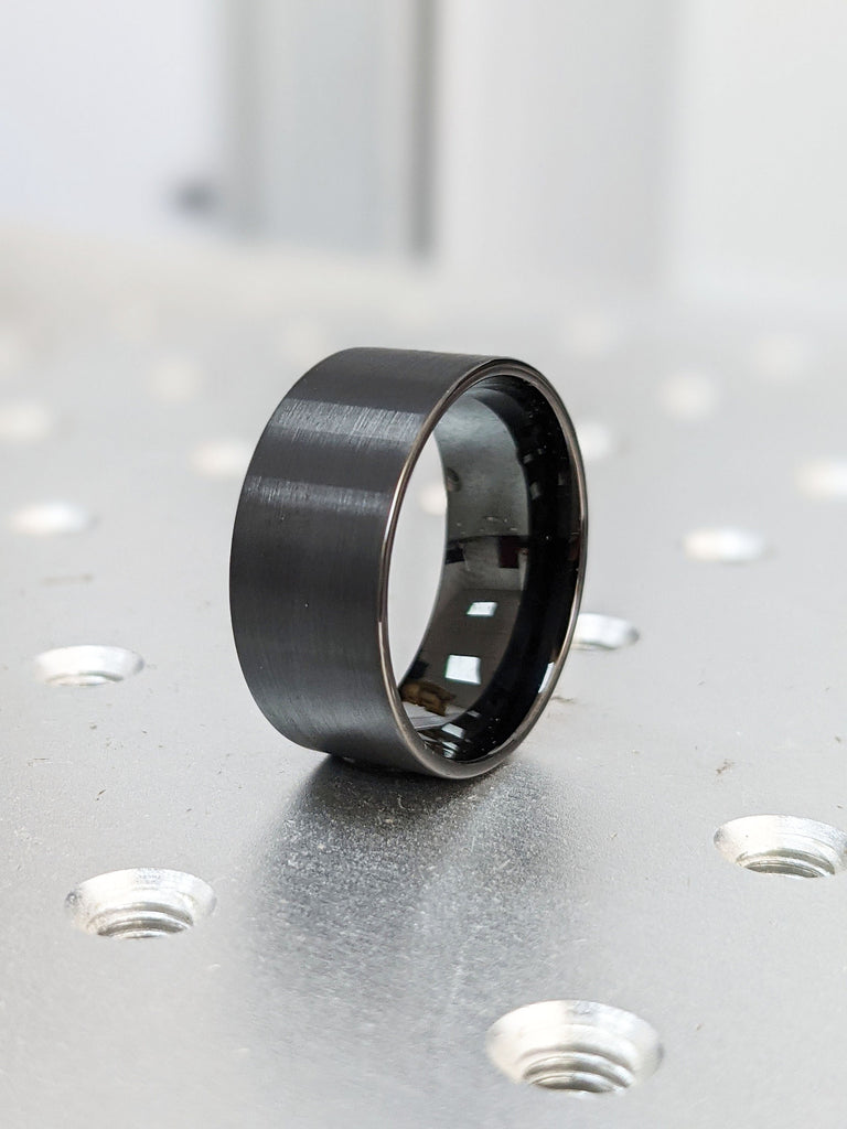 10mm Tungsten Carbide Ring, Black Flat Top Brushed Ring, Modern Men’s Wedding Ring, Custom Engagement Band