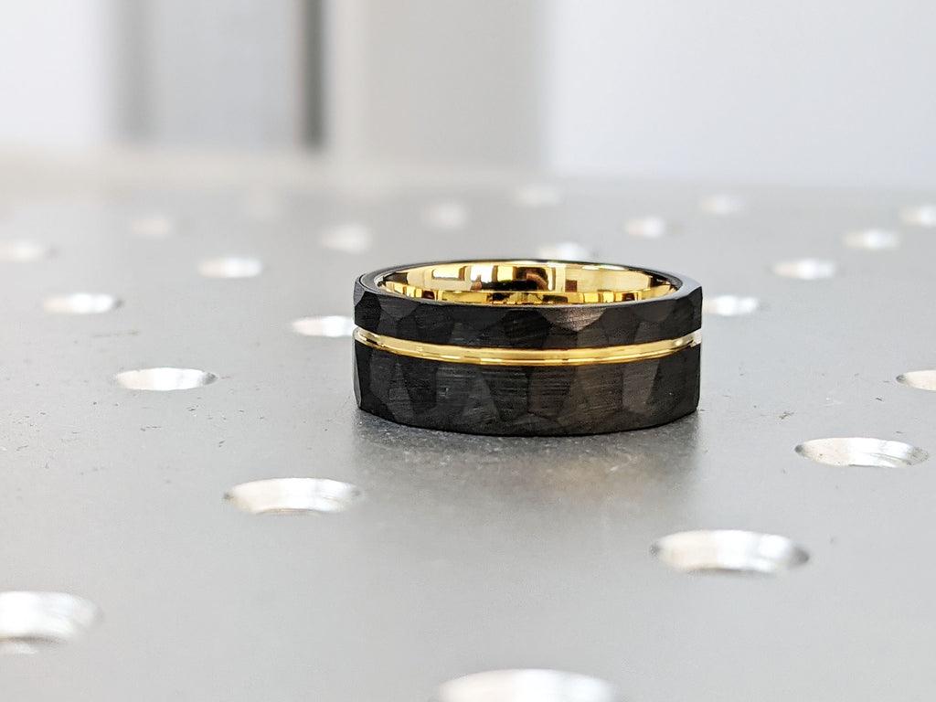 Men’s Tungsten Wedding Band, Black Hammered Tungsten Men's Engagement Ring, 8mm Durable Comfort Fit Everyday Ring, Unique Ring, Groom Gift