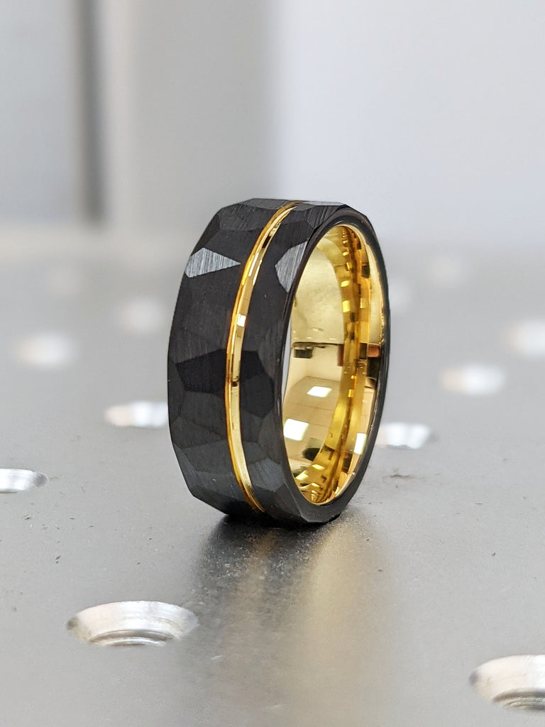 Men’s Tungsten Wedding Band, Black Hammered Tungsten Men's Engagement Ring, 8mm Durable Comfort Fit Everyday Ring, Unique Ring, Groom Gift
