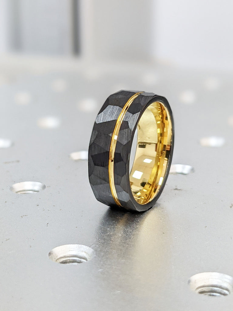 Men’s Tungsten Wedding Band, Black Hammered Tungsten Men's Engagement Ring, 8mm Durable Comfort Fit Everyday Ring, Unique Ring, Groom Gift