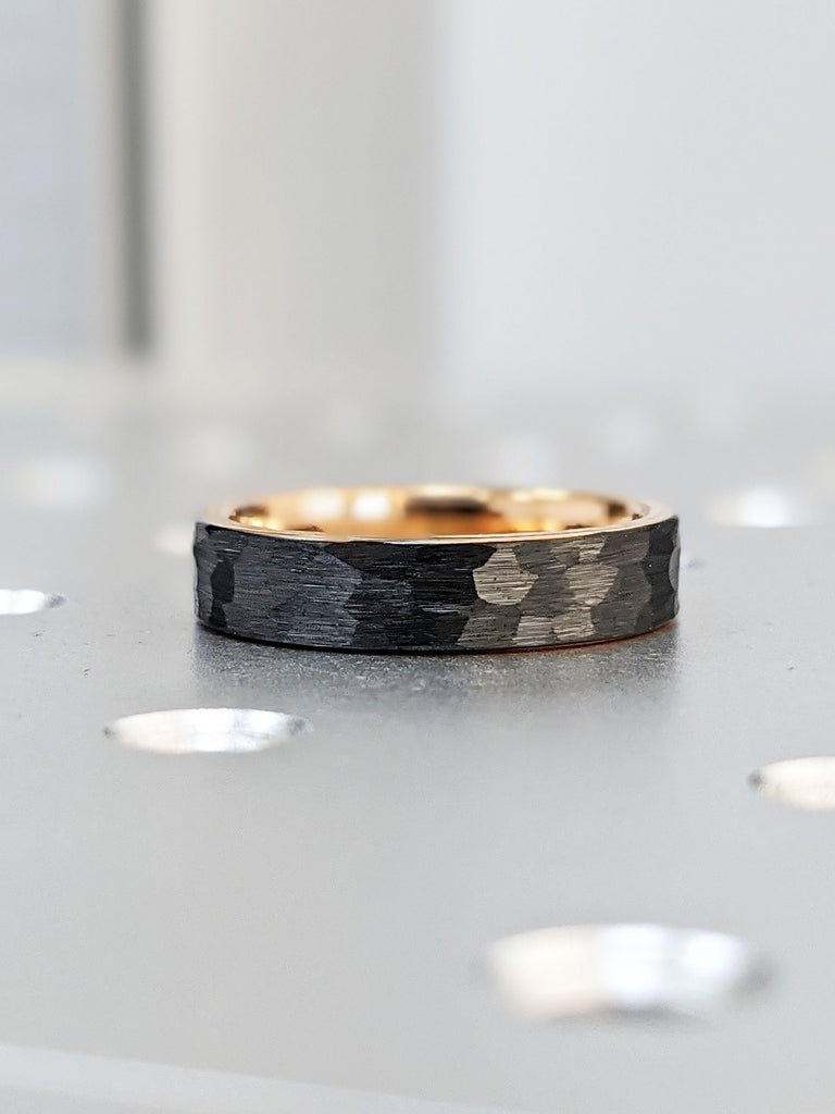 Rugged Mens Wedding Ring | Gothic Black Tungsten Male Engagement Ring | Comfort Fit Ring for Him or Her | Couples Ring