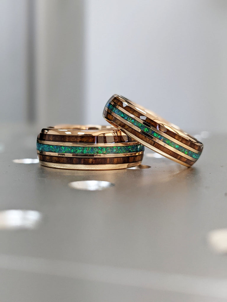 8mm & 6mm Rose Gold Tungsten Couple Ring Set