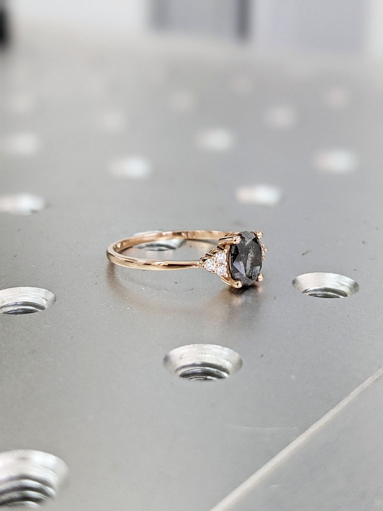 Vintage salt and pepper diamond engagement ring rose gold engagement ring diamond cluster oval ring wedding Bridal Anniversary