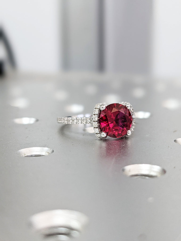 Vintage Ruby Engagement Ring rose gold ring diamond ring Round cut ring unique bridal art deco prong set anniversary bridal ring