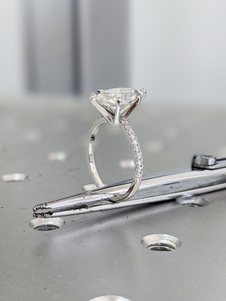 1-3CT Marquise Cut Moissanite Engagement Ring | Solid Gold Marquise Engagement Ring | Paved Diamond Eternity Band | Delicate Promise Ring