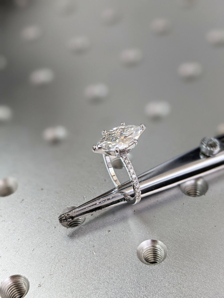 1-3CT Marquise Cut Moissanite Engagement Ring | Solid Gold Marquise Engagement Ring | Paved Diamond Eternity Band | Delicate Promise Ring