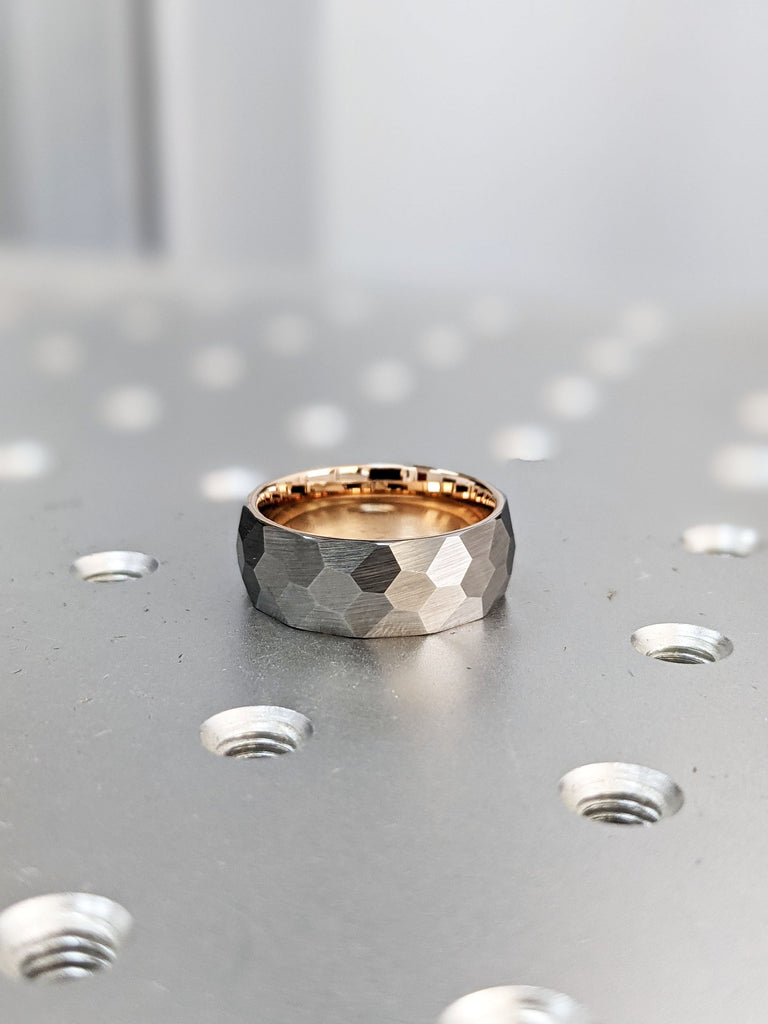 Tungsten Ring Men, 8mm Hammered Wedding Ring, Domed Men's Ring, Carbide Ring