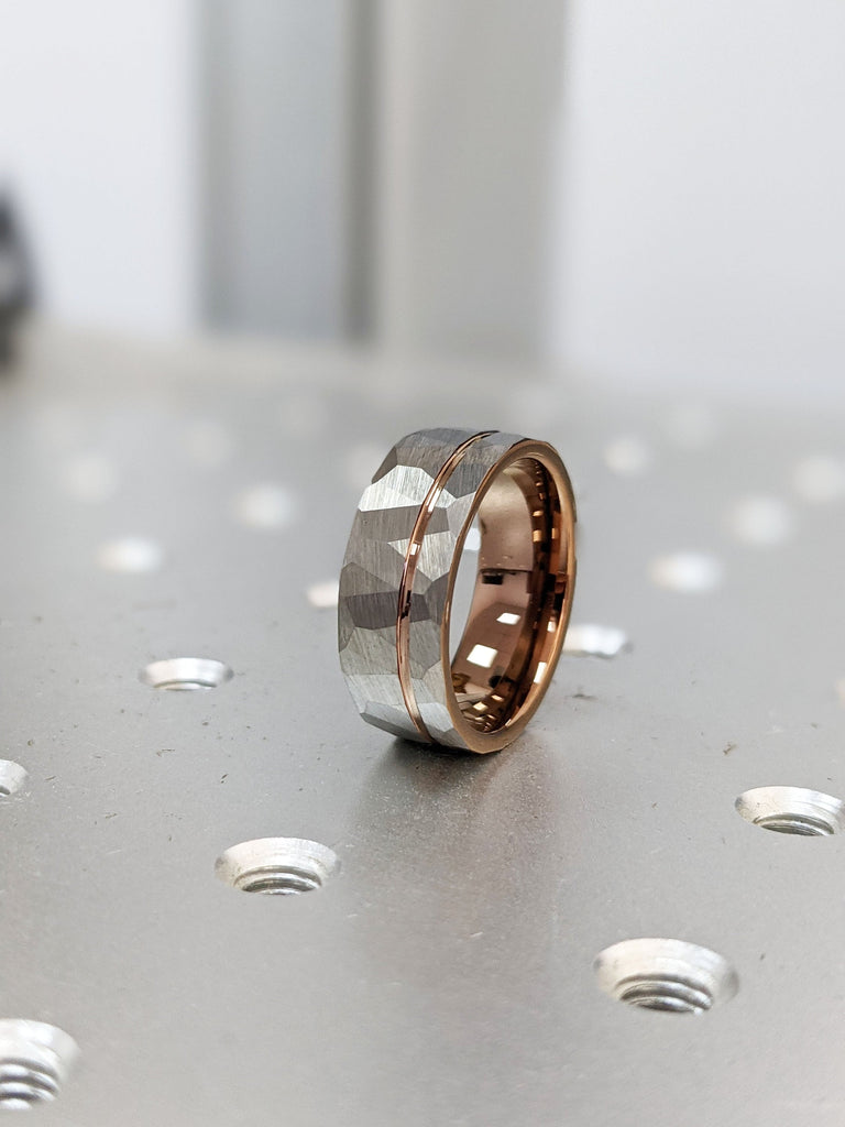 8MM Wide Rose Gold Male Wedding Band | Mens Tungsten Wedding Ring