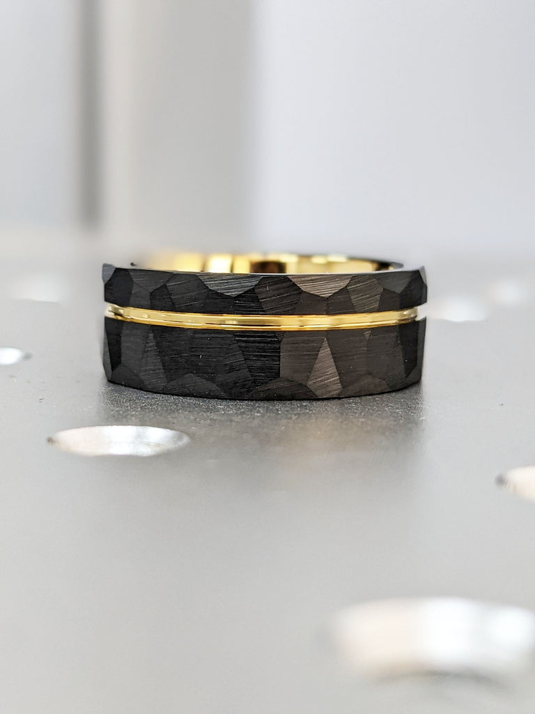 Men’s Tungsten Wedding Band, Black Hammered Tungsten Men's Engagement Ring, 8mm Durable Comfort Fit Everyday Ring, Unique Ring, Groom Gift