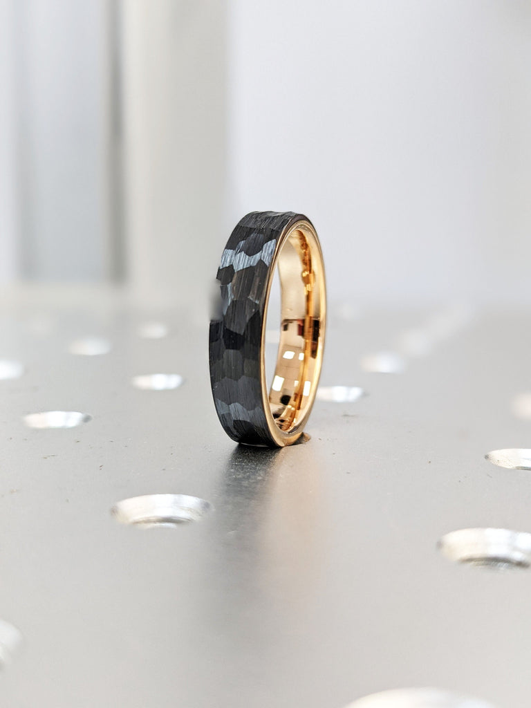 5MM Slim Tungsten Wedding Band | Men, Women Rose Gold Black Wedding Ring | Unisex Tungsten Carbide Ring | Brushed Hammered Tungsten Ring