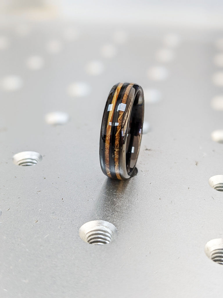 6MM Koa Wood Mens Wedding Band: Black Tungsten Carbide, Polished Finish, Dome Shape