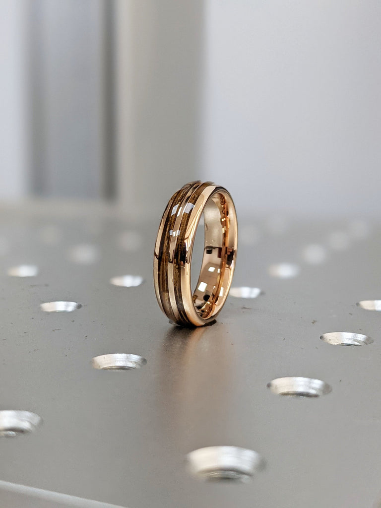 Opal Pattern & Koa Wood Inlay Rose Gold Tungsten Ring, Manly Bands, Male Engagement Ring, Wedding Ring with Koa Wood, Natural Eco-Friendly, Wooden Wedding Band