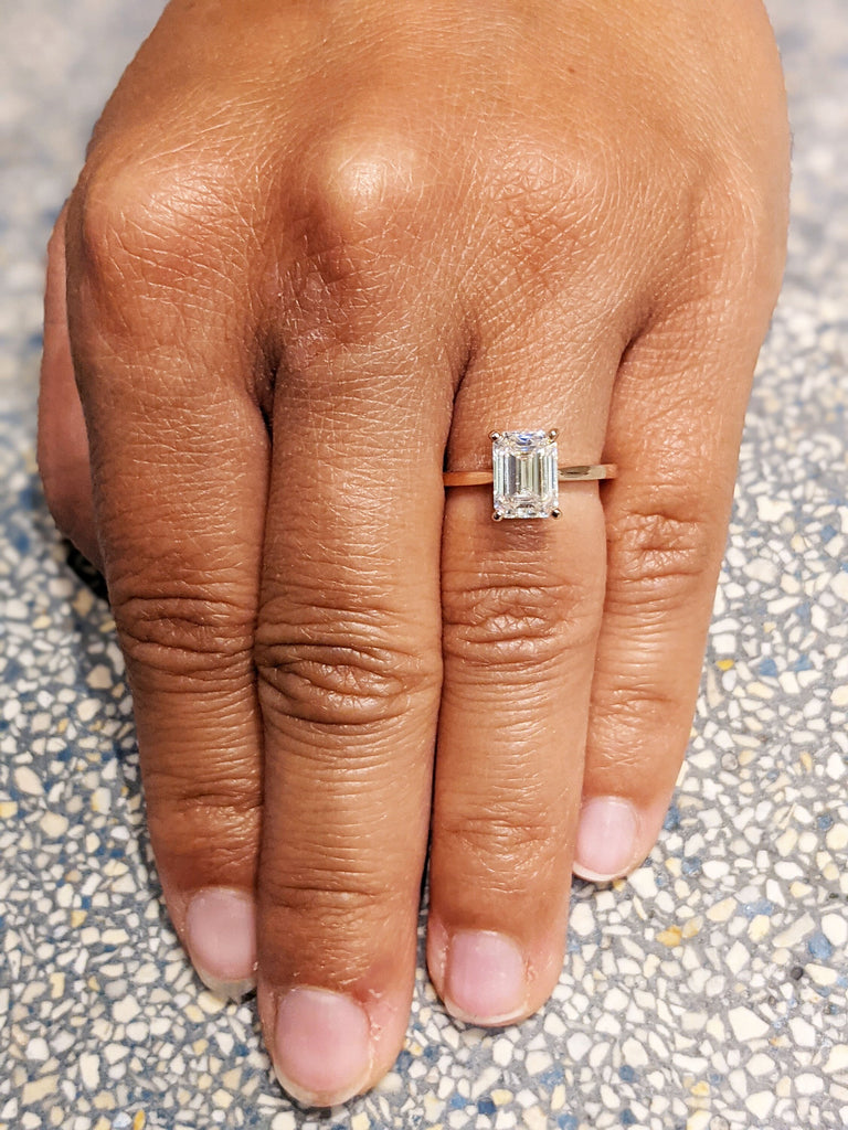 1.5 Carat Emerald Cut Solitaire Engagement Ring, Emerald Cut Engagement Ring, Emerald Cut Ring, 1.5 Ct Solid 14k Moissanite Engagement Ring