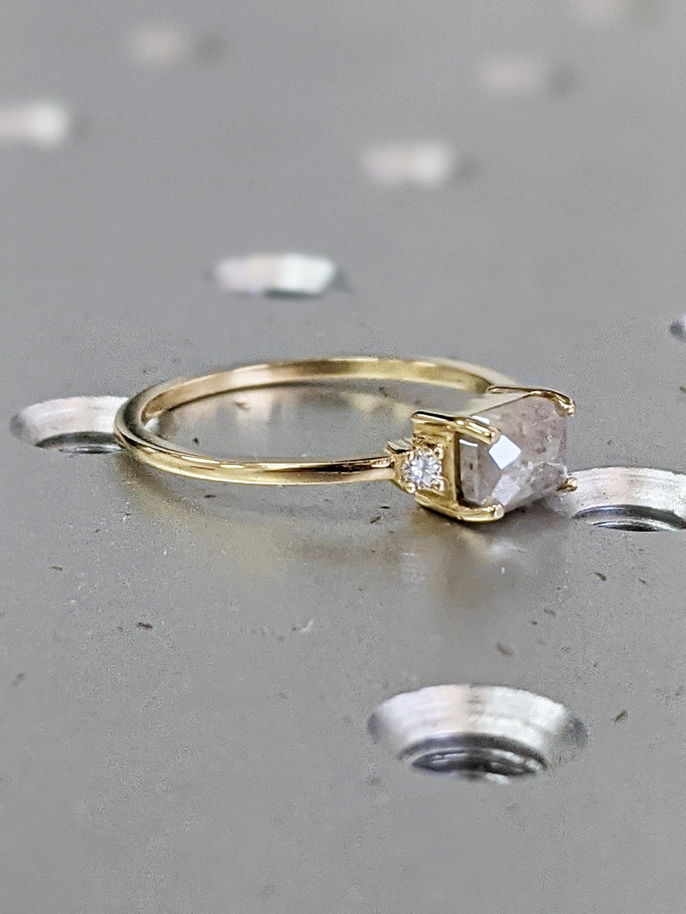 LIMITED Icy Salt and Pepper Diamond Ring, Alternative Promise Ring, Milky Diamond Art Deco 1920's Inspired Thin Petite Band, Unique Ring