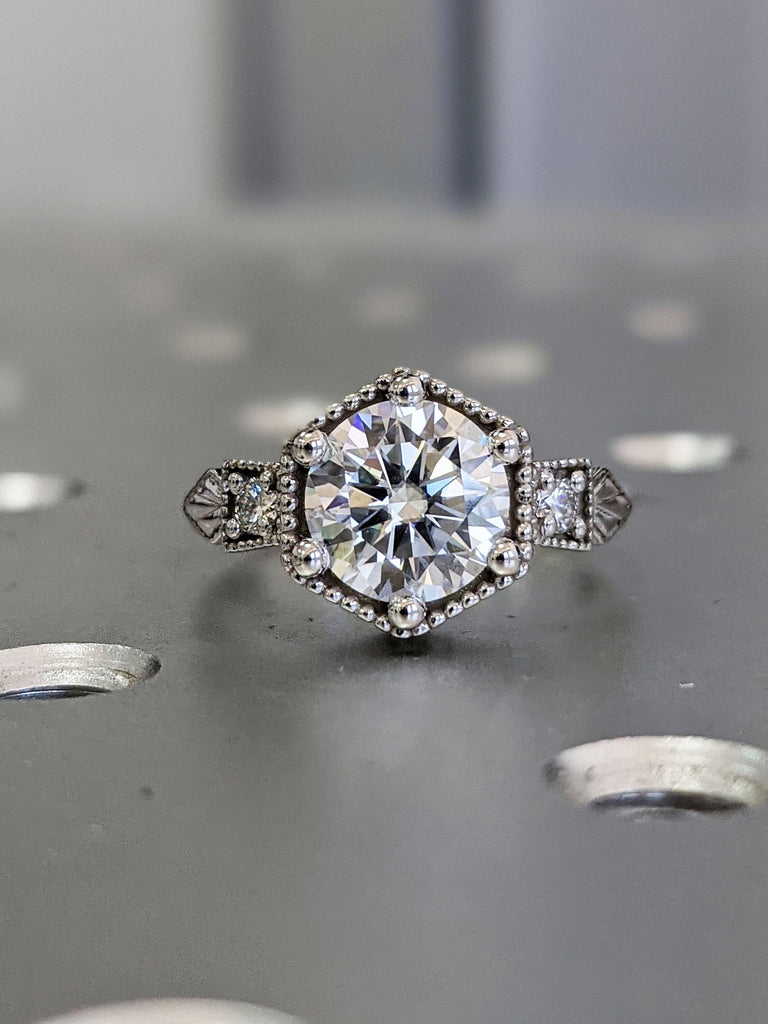 Vintage moissanite engagement ring 14k white gold diamond Art deco wedding ring diamond Vintage Filigree Ring engagement anniversary promise image #2