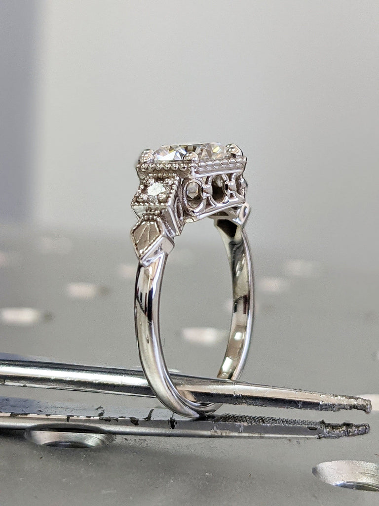 Vintage moissanite engagement ring 14k white gold diamond Art deco wedding ring diamond Vintage Filigree Ring engagement anniversary promise image #4