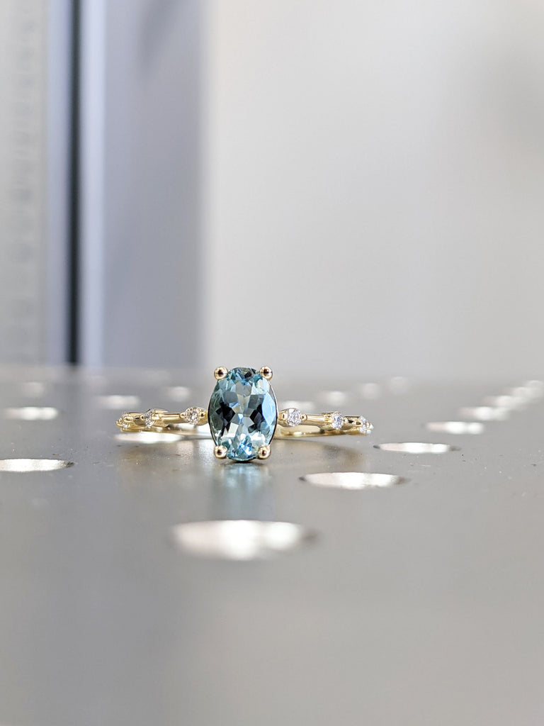 14k Gold Aquamarine Ring | 14k Gold Aquamarine Solitaire Ring | Aquamarine March Birthstone Ring