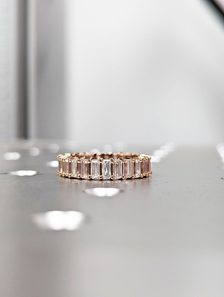 Petite Emerald Cut Diamond Simulant Eternity Band, rose gold, Diamond Simulant band, Eternity Ring, Diamond Ring, Emerald Moissanite