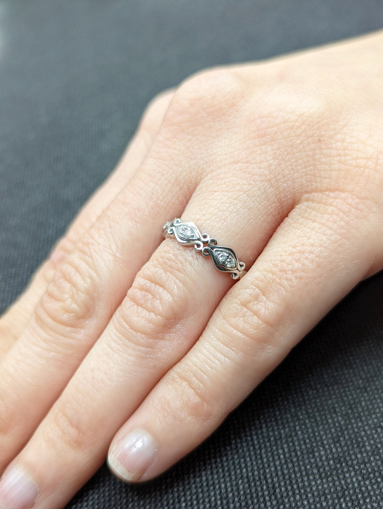 Vintage Diamond Wedding Band | Art Deco Half Eternity Engagement Band | 14K White Gold Stacking Ring | Matching Band | Unique Bridal Band