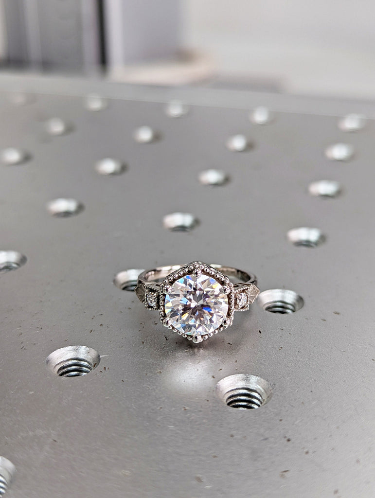 Vintage moissanite engagement ring 14k white gold diamond Art deco wedding ring diamond Vintage Filigree Ring engagement anniversary promise image #3