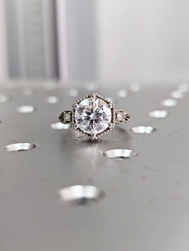 Vintage moissanite engagement ring 14k white gold diamond Art deco wedding ring diamond Vintage Filigree Ring engagement anniversary promise image #2