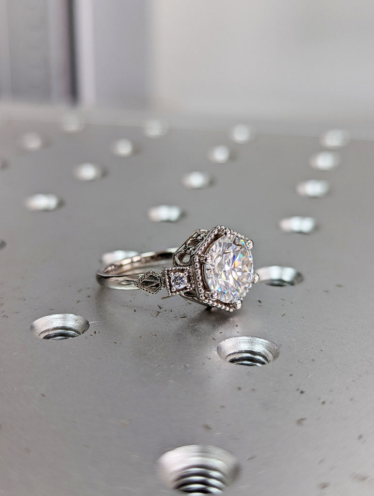 Vintage moissanite engagement ring 14k white gold diamond Art deco wedding ring diamond Vintage Filigree Ring engagement anniversary promise image #5