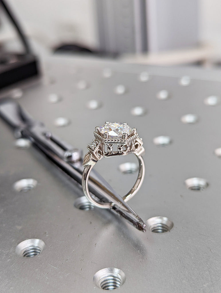 Vintage moissanite engagement ring 14k white gold diamond Art deco wedding ring diamond Vintage Filigree Ring engagement anniversary promise image #8