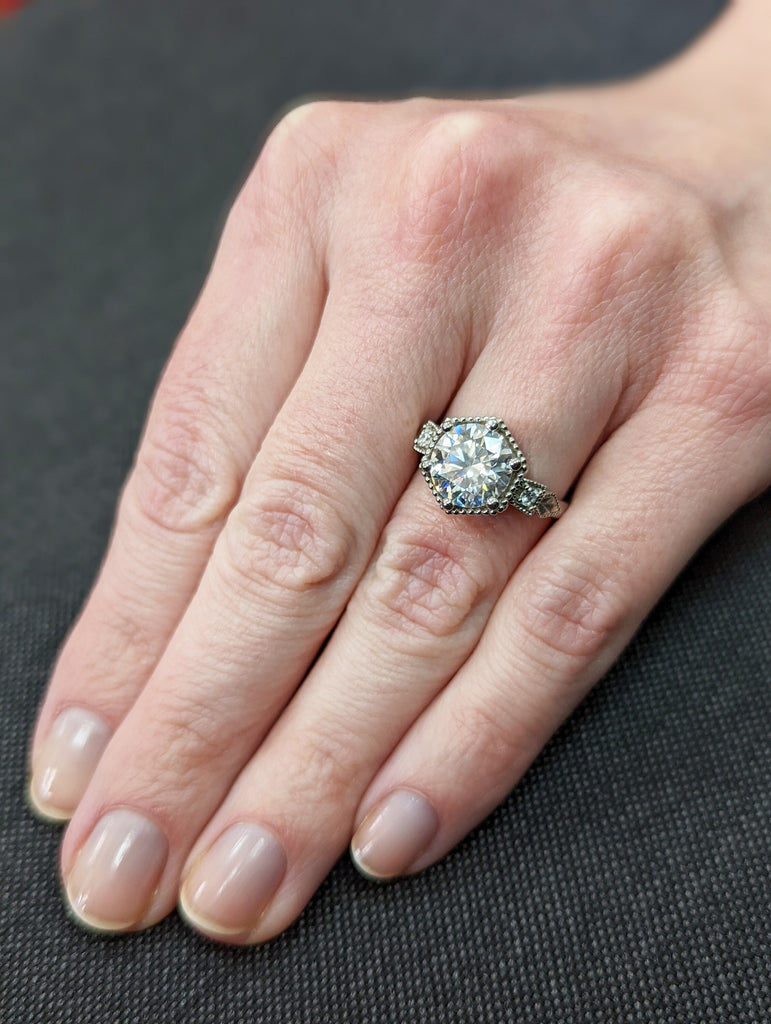 Vintage moissanite engagement ring 14k white gold diamond Art deco wedding ring diamond Vintage Filigree Ring engagement anniversary promise image #9