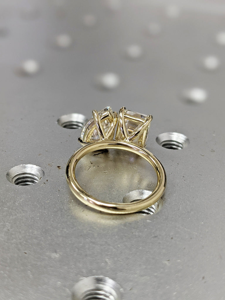 2.5 Carat Double Stone Engagement Ring Pear Cut and Emerald Cut Lab Diamond Two Stone Wedding Ring 14K White Yellow Rose Gold image #6