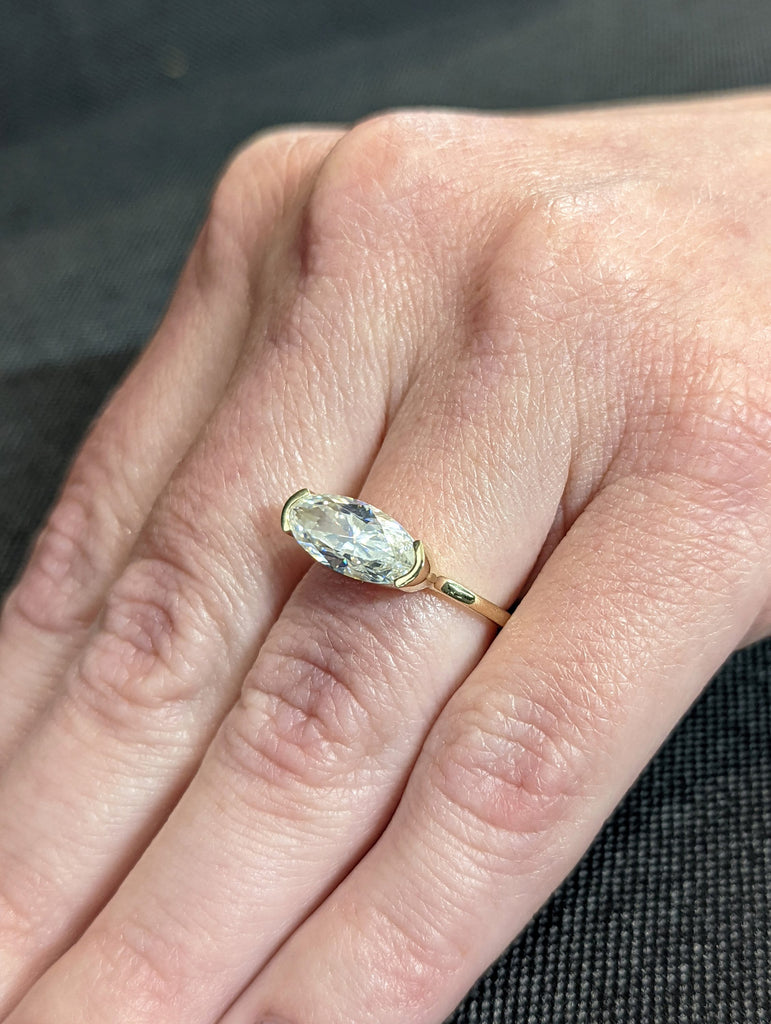 Solid Gold Elongated Oval 2ct Moissanite Ring | Moval Diamond Promise Ring | East West Solitaire Wedding Ring Anniversary Gift image #10