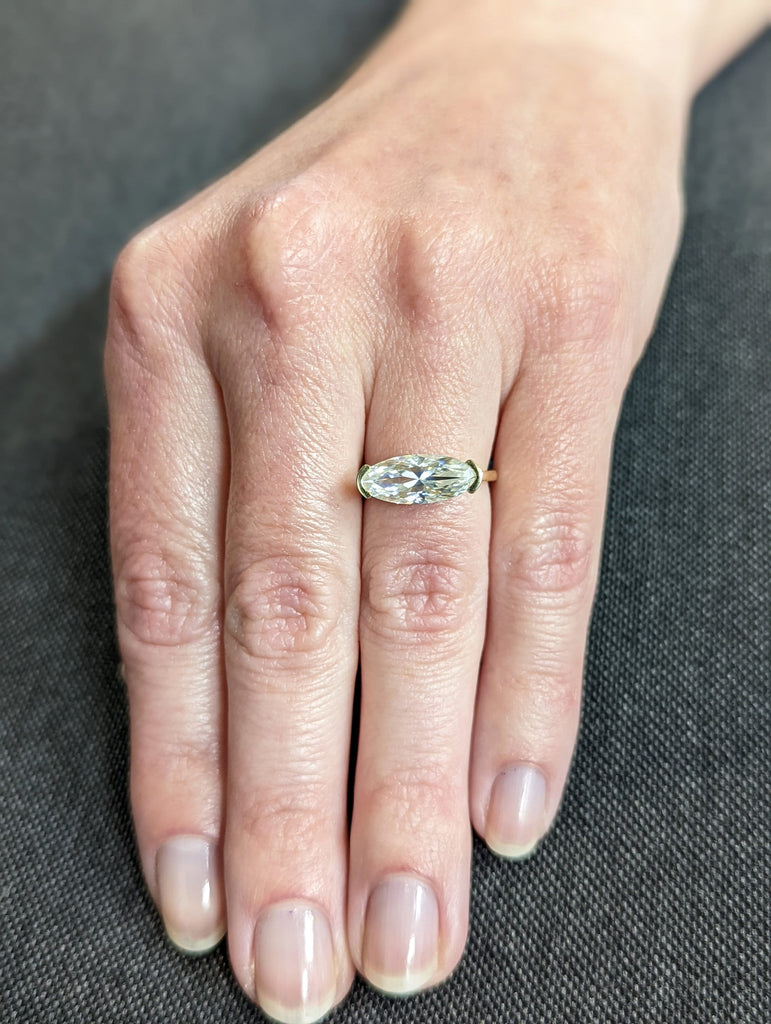 Moissanite Solitaire Moval Engagement Rings for Women | 14k Yellow Gold Elongated Oval Bezel Ring | Unique Bridal Jewelry image #9