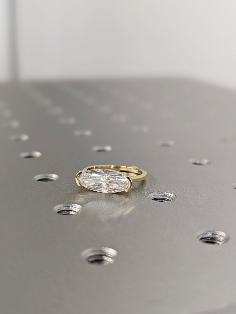 Solid Gold Elongated Oval 2ct Moissanite Ring | Moval Diamond Promise Ring | East West Solitaire Wedding Ring Anniversary Gift image #5