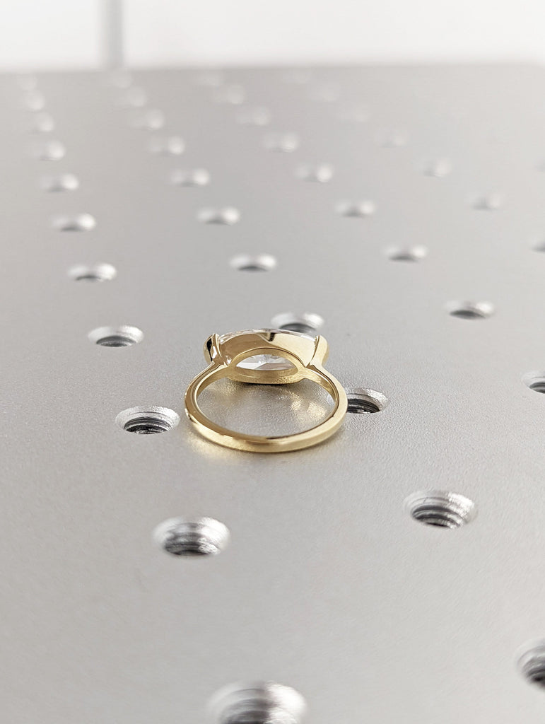 Moissanite Solitaire Moval Engagement Rings for Women | 14k Yellow Gold Elongated Oval Bezel Ring | Unique Bridal Jewelry image #6