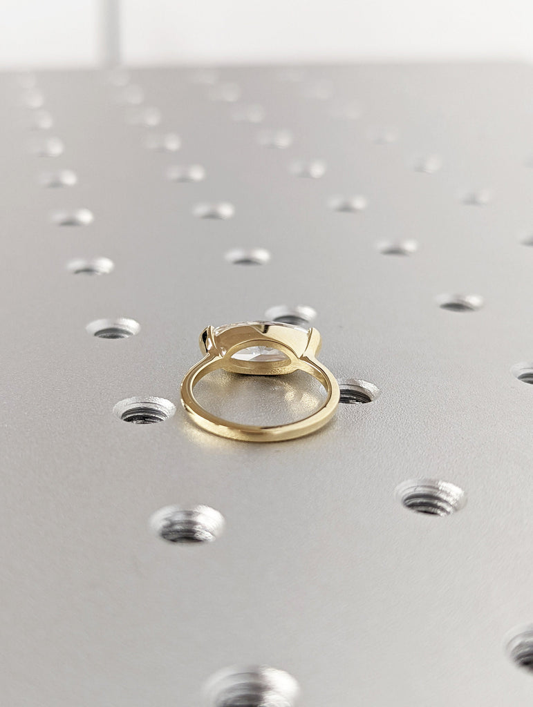 Solid Gold Elongated Oval 2ct Moissanite Ring | Moval Diamond Promise Ring | East West Solitaire Wedding Ring Anniversary Gift image #7