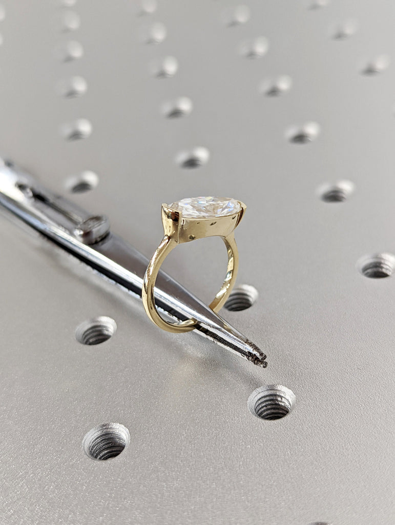 Solid Gold Elongated Oval 2ct Moissanite Ring | Moval Diamond Promise Ring | East West Solitaire Wedding Ring Anniversary Gift image #8