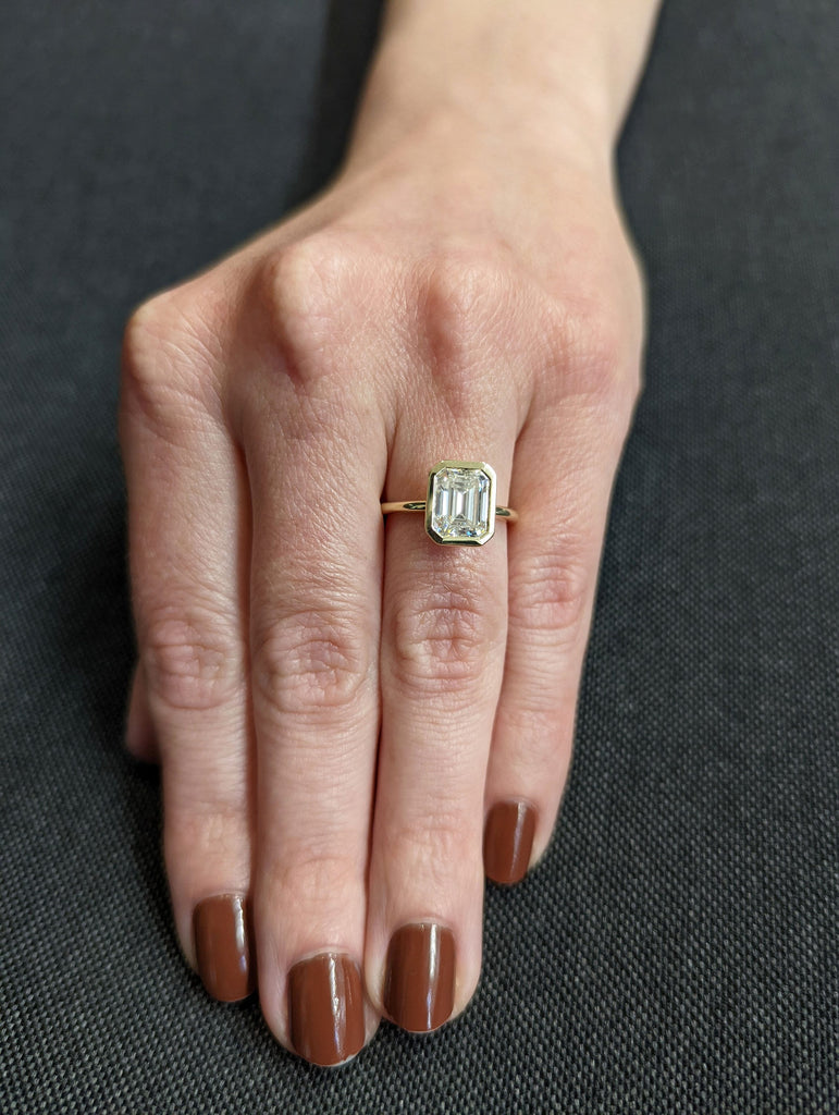 Vintage 2CT Emerald Cut Moissanite Engagement Ring/ Anniversary Ring For Women/ Bezel Set Wedding Promise Ring/ Gold Ring/ Proposal Ring