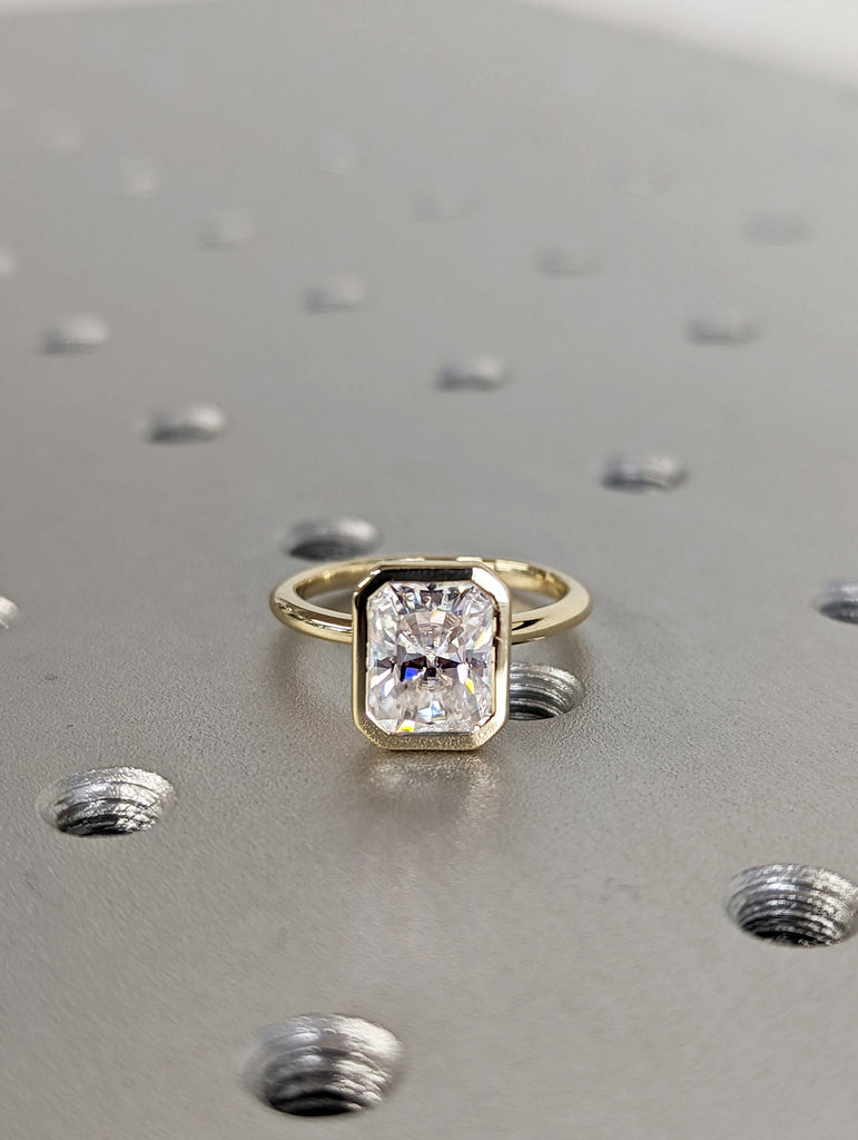 1ct, 2CT Radiant Cut Moissanite Solitaire Ring | 14K Yellow Gold Bezel Set Engagement Ring | Statement Ring | Anniversary Ring Gift For Her