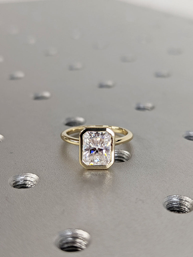 1ct, 2CT Radiant Cut Moissanite Solitaire Ring | 14K Yellow Gold Bezel Set Engagement Ring | Statement Ring | Anniversary Ring Gift For Her