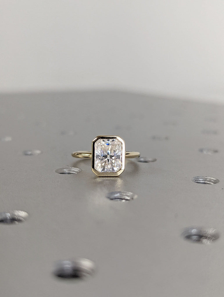 1ct, 2CT Radiant Cut Moissanite Solitaire Ring | 14K Yellow Gold Bezel Set Engagement Ring | Statement Ring | Anniversary Ring Gift For Her