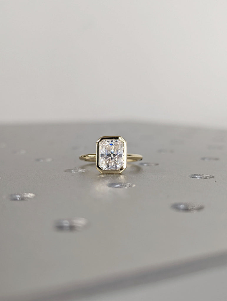1ct, 2CT Radiant Cut Moissanite Solitaire Ring | 14K Yellow Gold Bezel Set Engagement Ring | Statement Ring | Anniversary Ring Gift For Her
