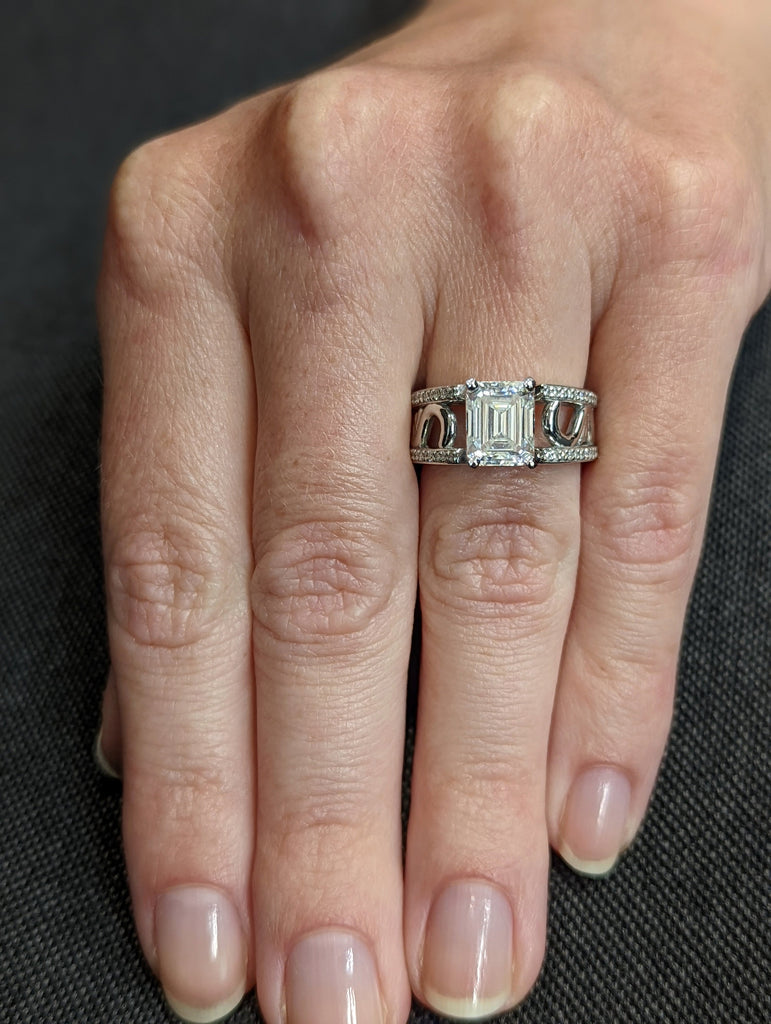 Art Deco Ring, 1.5 Ct Emerald Cut Simulated Diamond Moissanite Ring, Vintage Art Deco Edwardian Circa 1920, Antique Engagement Gold Ring