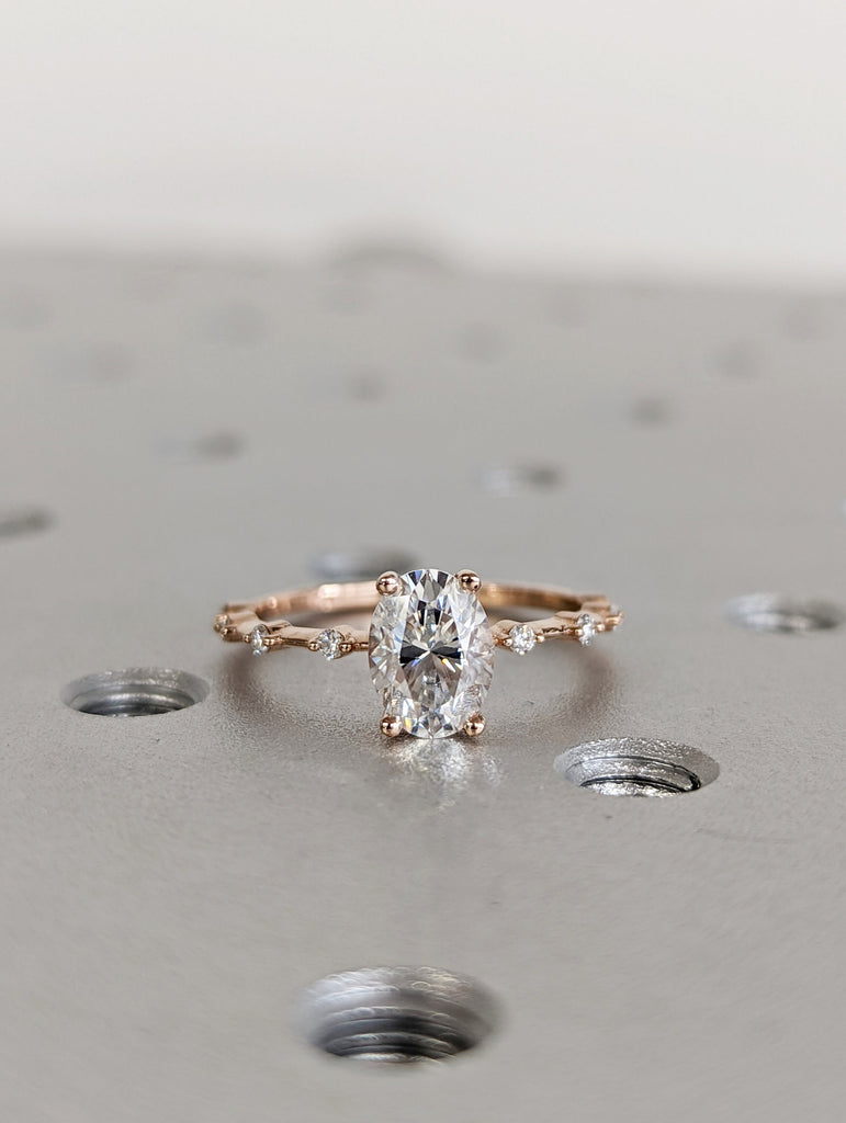 1 CT Oval Engagement Ring, Dainty Moissanite Engagement Ring