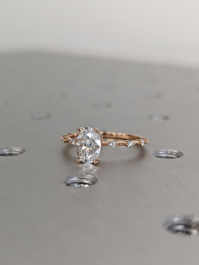 1 CT Oval Engagement Ring, Dainty Moissanite Engagement Ring