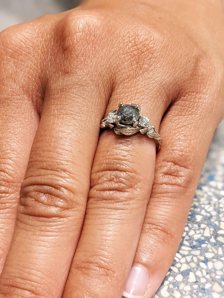 1 Carat Natural Grey Diamond Engagement Ring | Solid White Gold Rings for Women