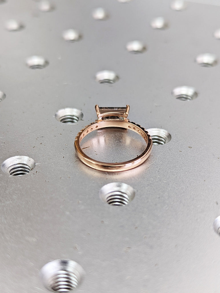 Raw Diamond, Salt and Pepper, Baguette, Unique Engagement Ring, Bridal Set, Rose Cut Geometric Diamond Ring, 14k Gold, Custom Handmade