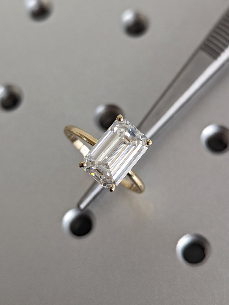 4CT Emerald Cut Moissanite Solitaire Ring, 14K Yellow Gold Engagement Ring, Statement Ring, Gift For Her, Unique Bridal Set image #5
